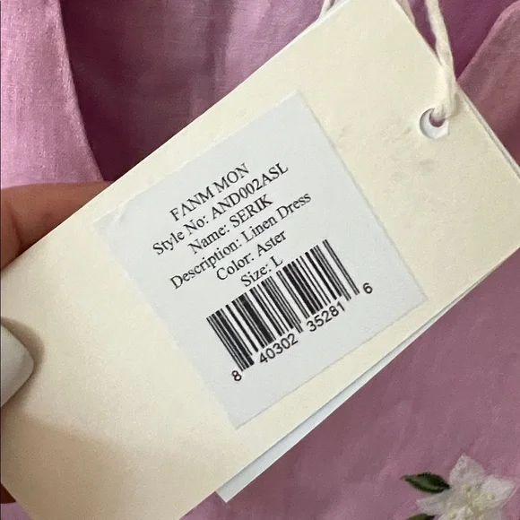 NWT$259 FANM MON x Andie the Serik mini dress pink w embroidered flower accent L - Picture 7 of 16